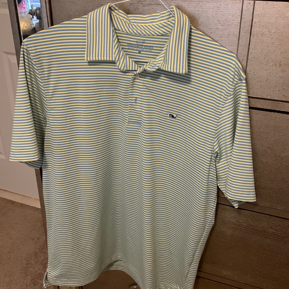Medium Vineyard Vines Golf Polo - Yellow Blue Striped